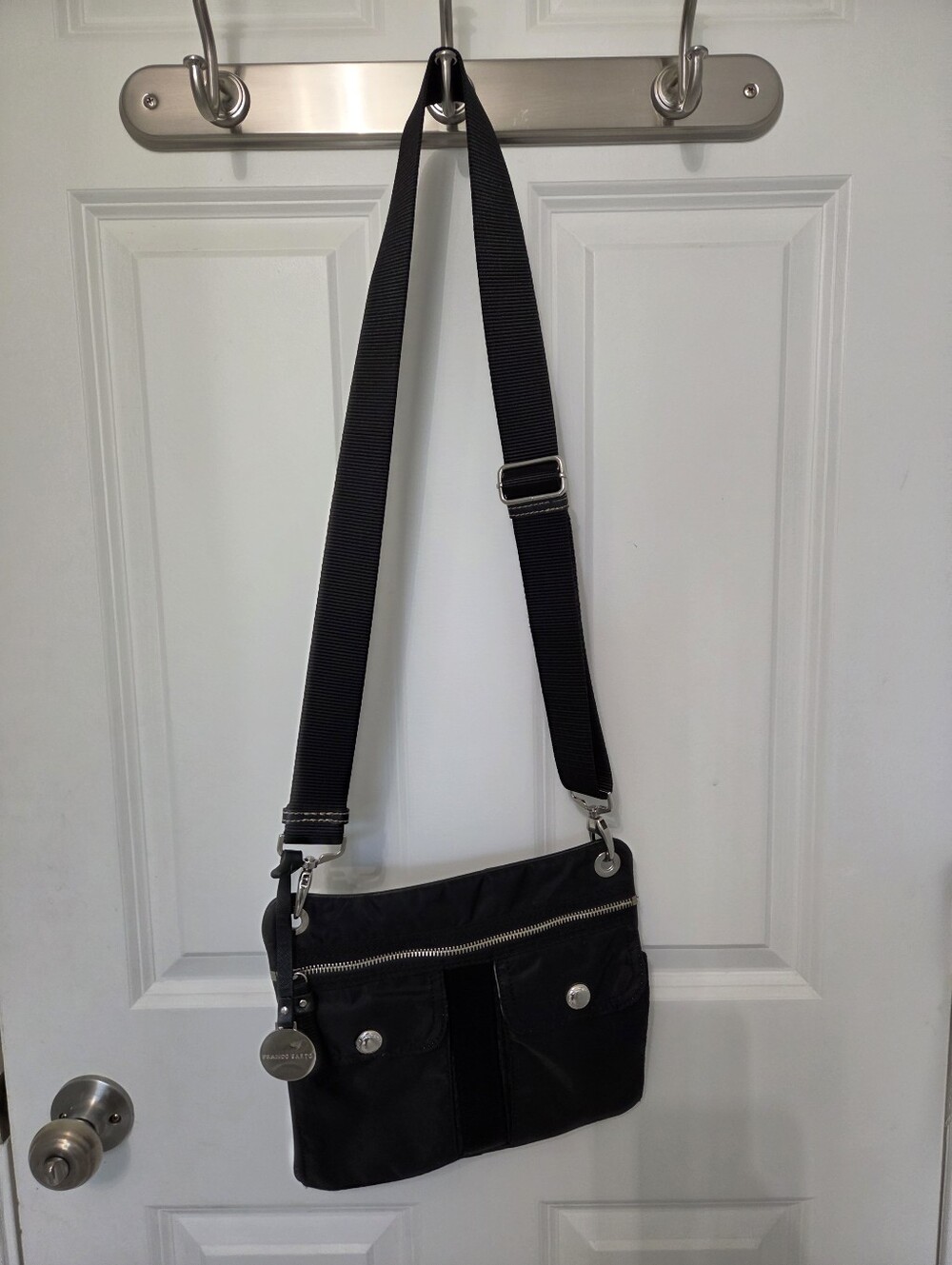 Franco Sarto Crossbody Bag Black Nylon Multipocket Shoulder Bag